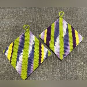 Vintage Feel Handmade Crochet Pot Holders Set of 2 Crocheted Cotton New